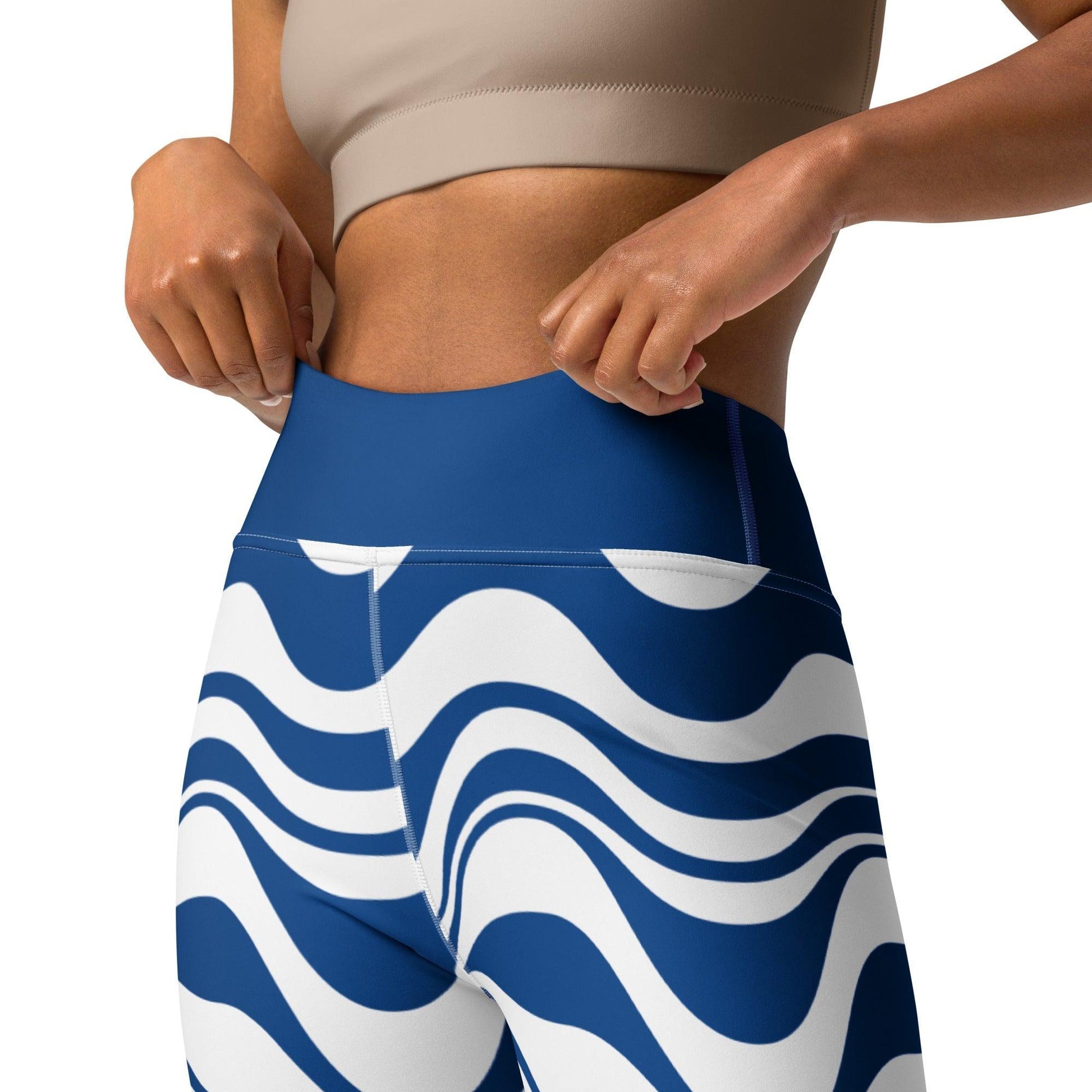 Yoga leggings -2- ENERGY WAVES blue - Wavy stripe print