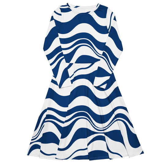 Midi dress - ENERGY WAVES blue - Wavy stripe print 6XL