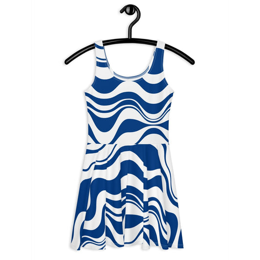 Skater dress - ENERGY WAVES blue - Wavy stripe print 3XL