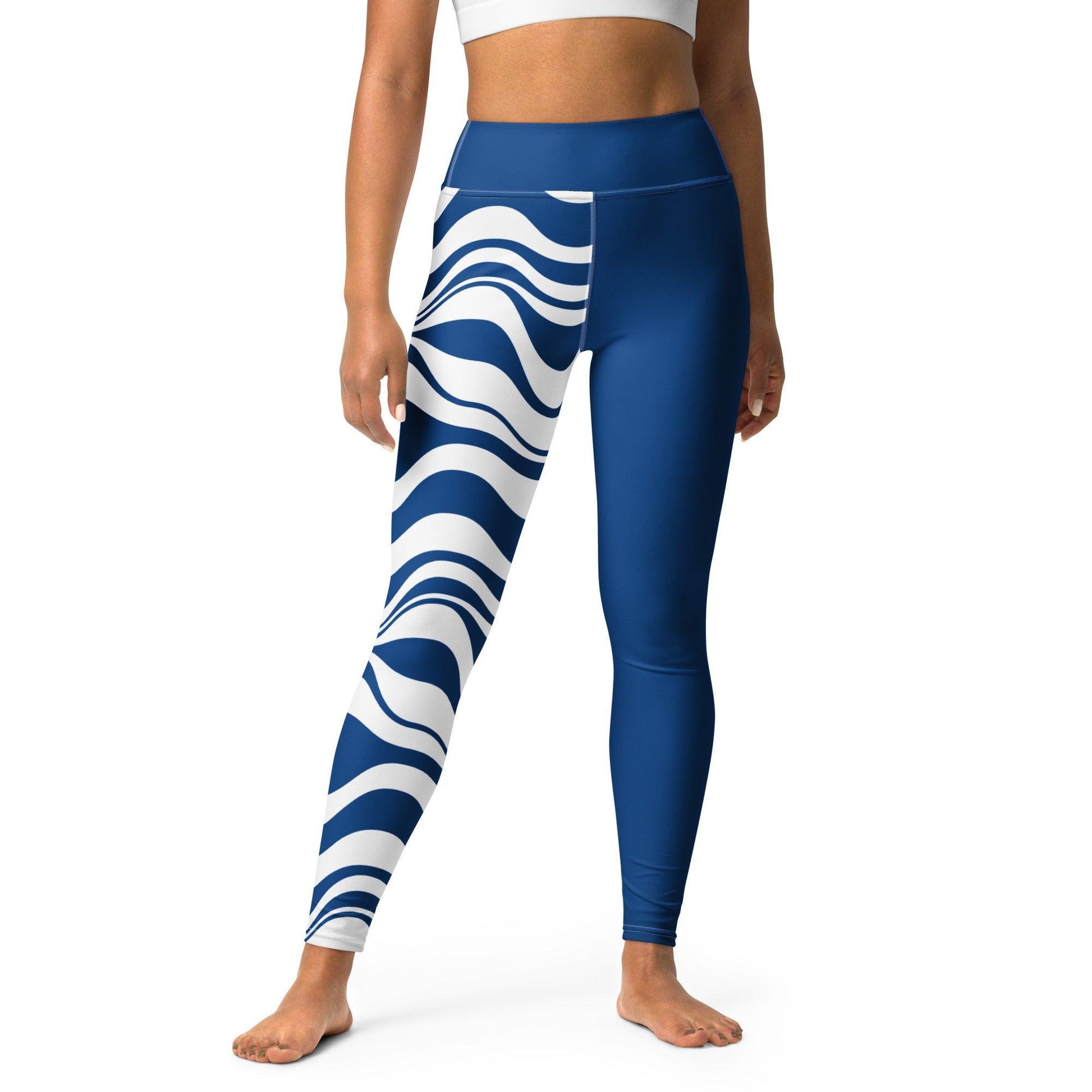 Yoga leggings - ENERGY WAVES blue - Wavy stripe print XL