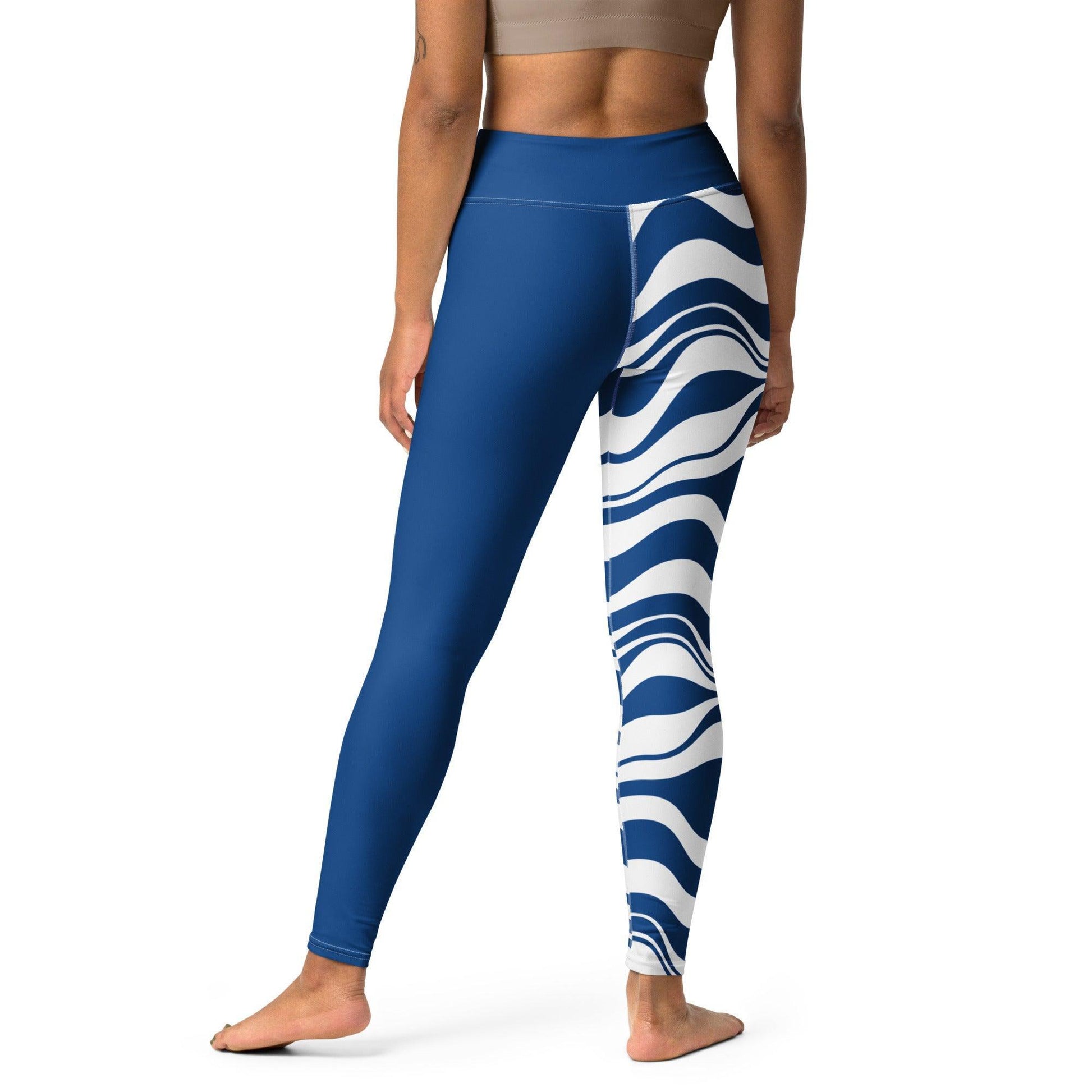 Yoga leggings - ENERGY WAVES blue - Wavy stripe print