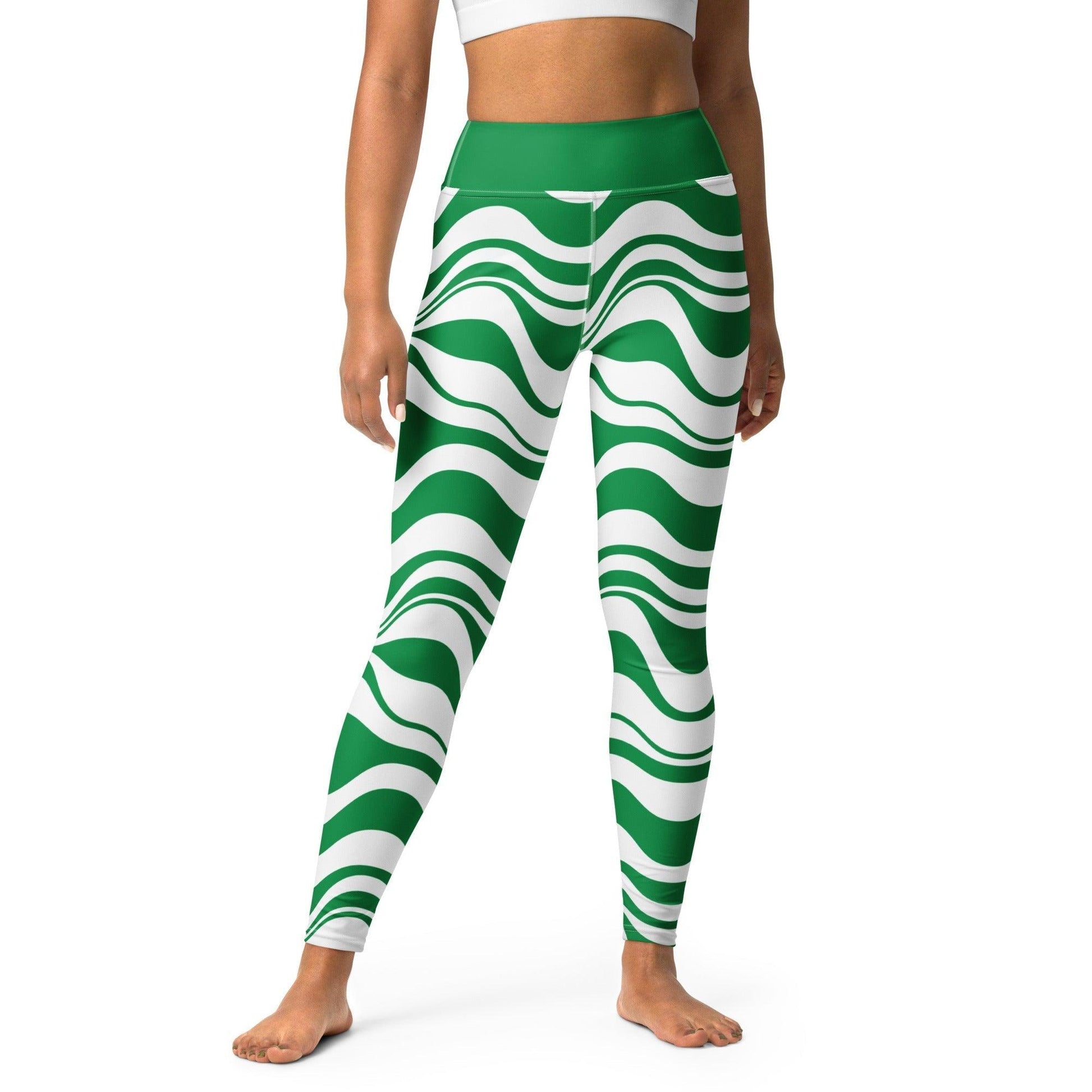 Yoga leggings -2- ENERGY WAVES green - Wavy stripe print XL
