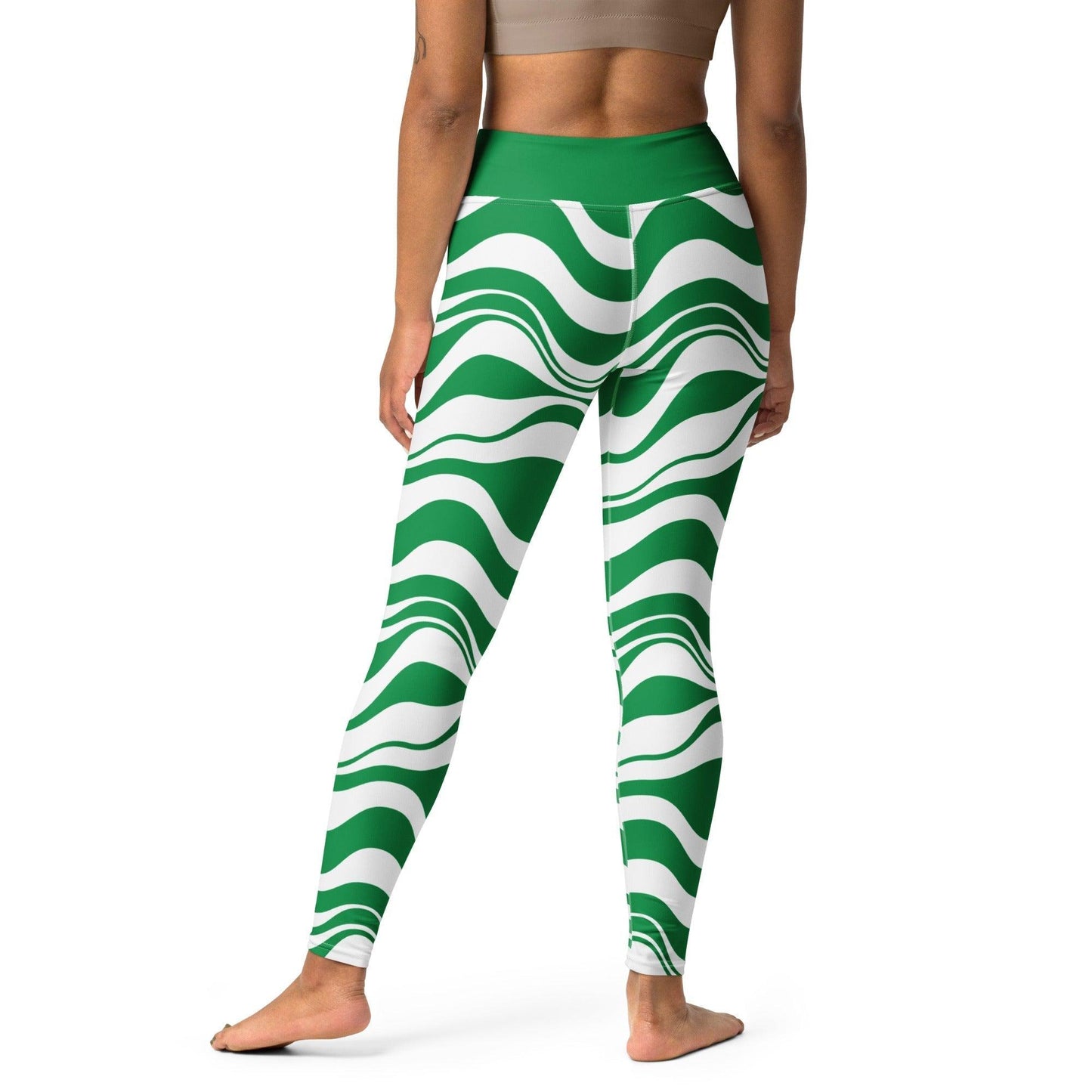 Yoga leggings -2- ENERGY WAVES green - Wavy stripe print