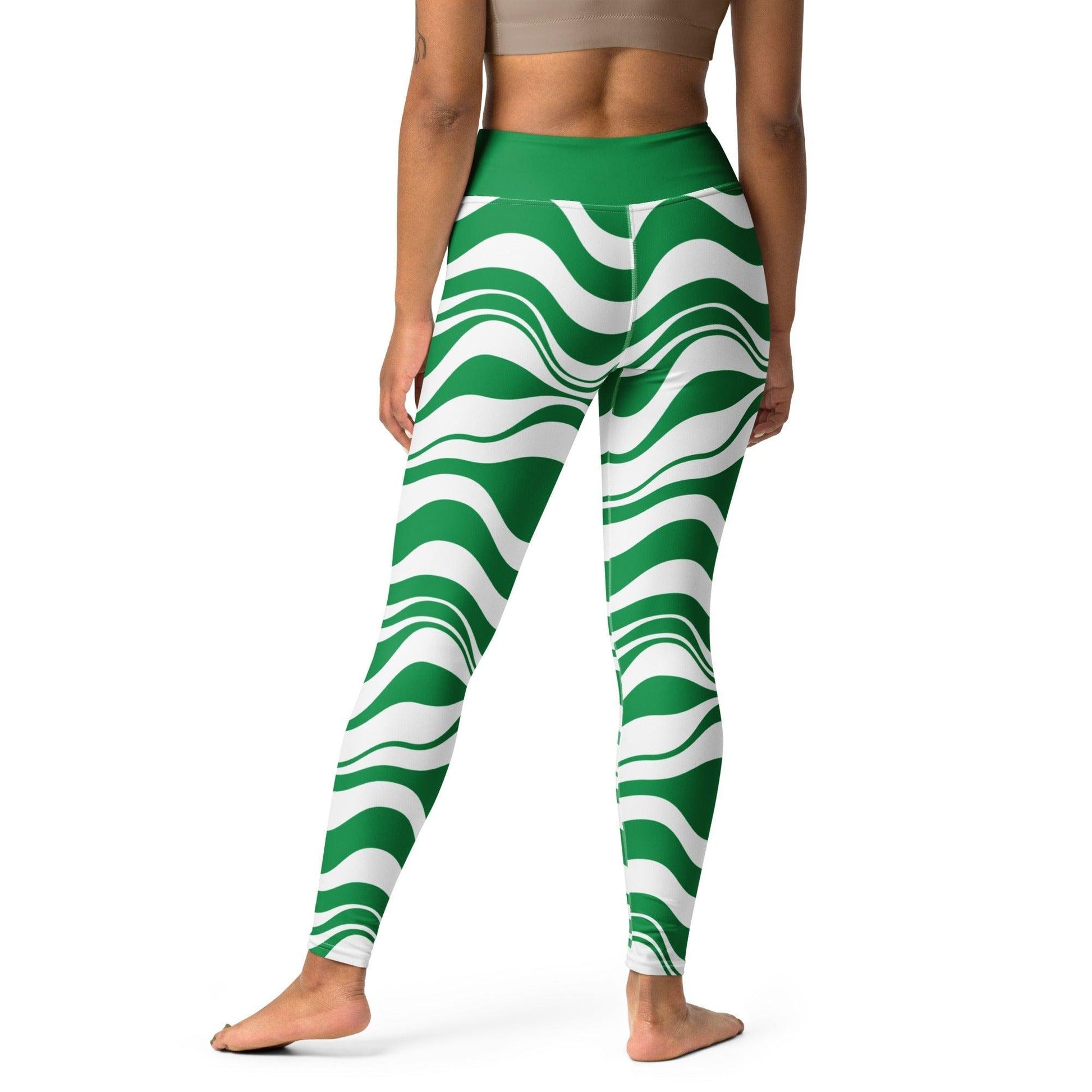 Yoga leggings -2- ENERGY WAVES green - Wavy stripe print