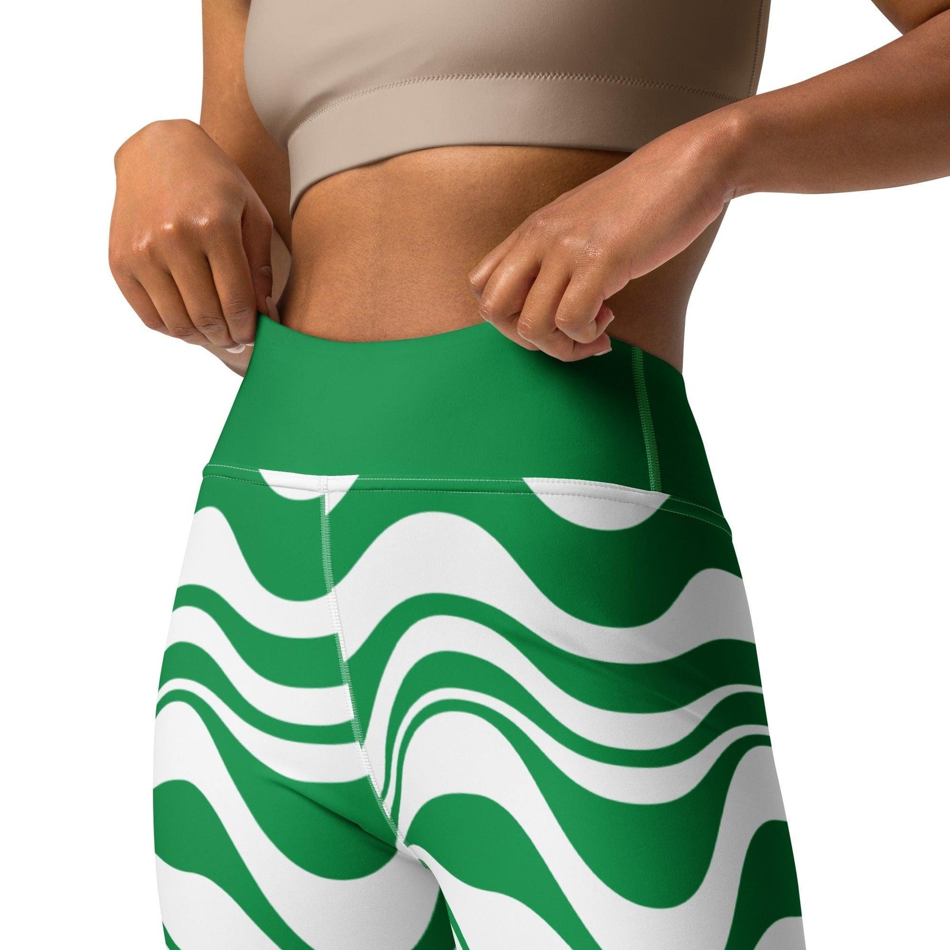 Yoga leggings -2- ENERGY WAVES green - Wavy stripe print
