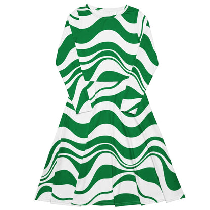 Midi dress - ENERGY WAVES green - Wavy stripe print 6XL