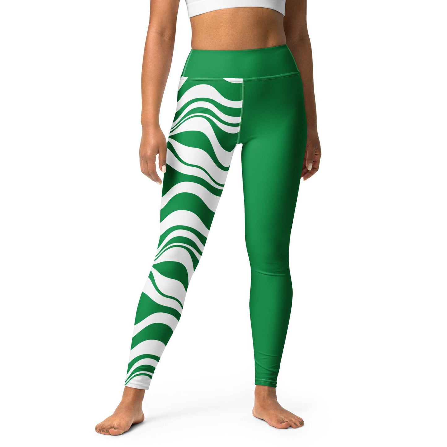 Yoga leggings - ENERGY WAVES green - Wavy stripe print XL