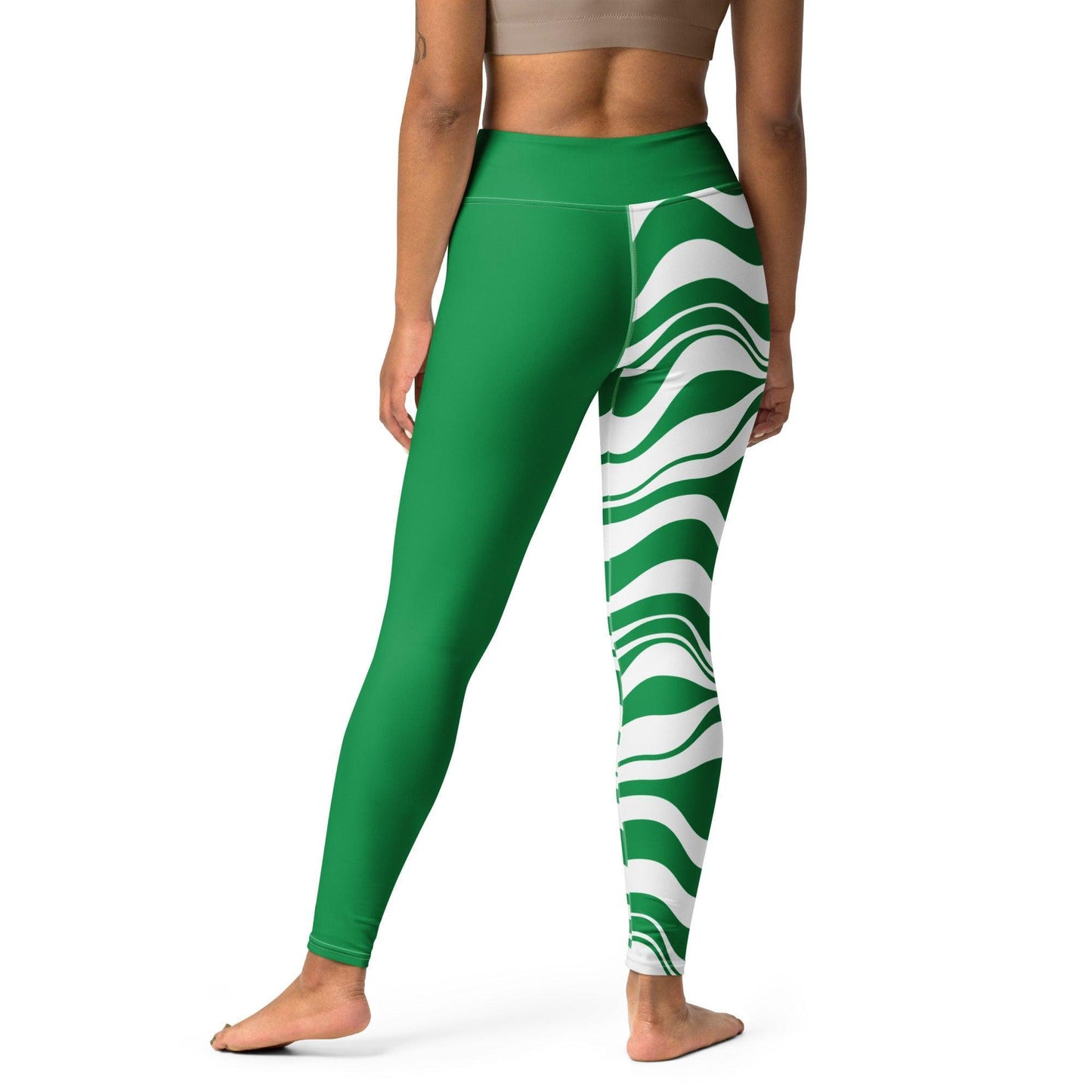 Yoga leggings - ENERGY WAVES green - Wavy stripe print