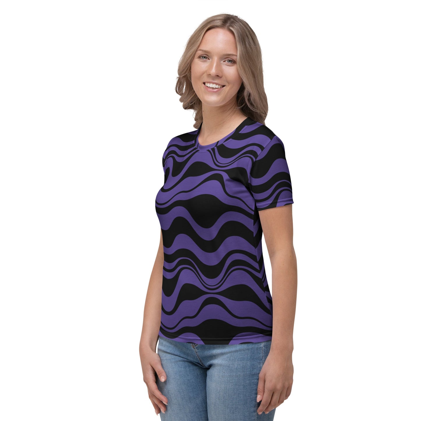 Woman's t-shirt - ENERGY WAVES purple black - Wavy stripe print