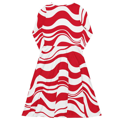 Midi dress - ENERGY WAVES red - Wavy stripe print