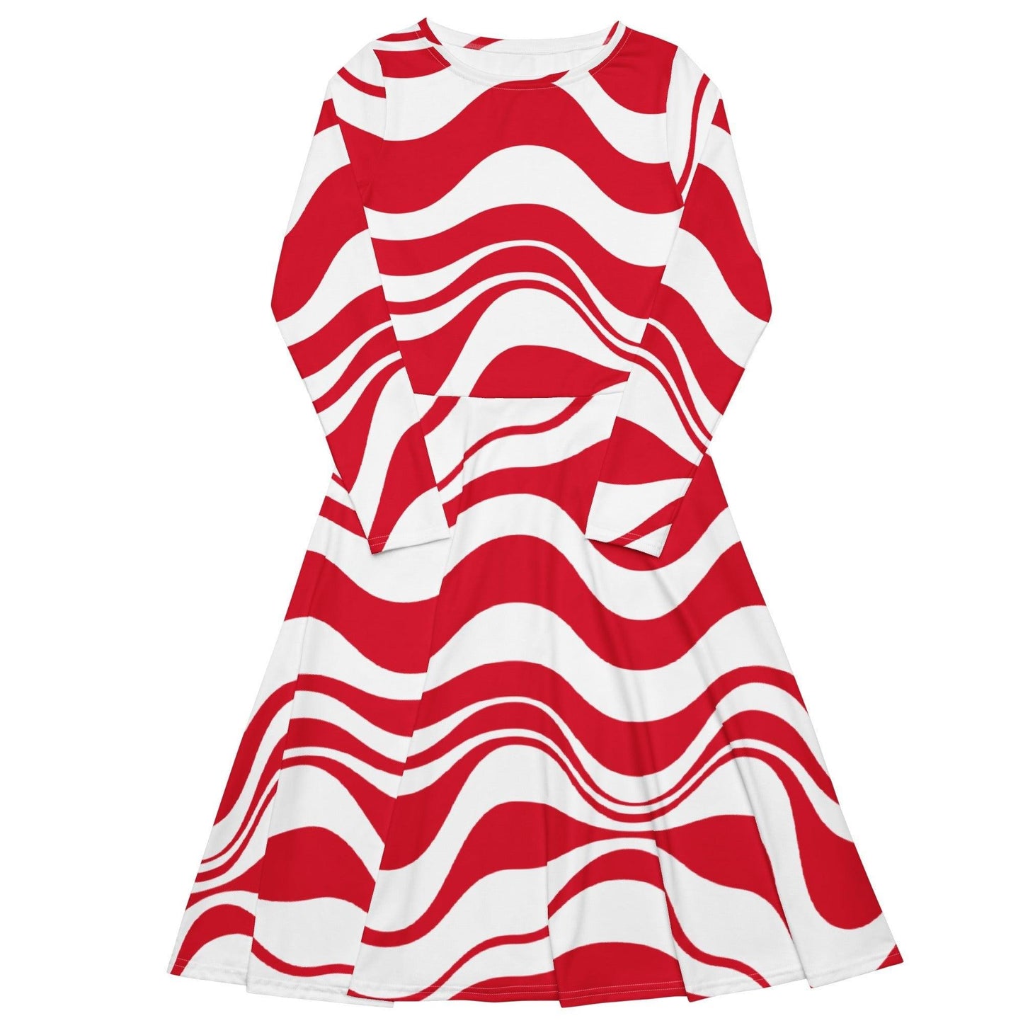 Midi dress - ENERGY WAVES red - Wavy stripe print 6XL