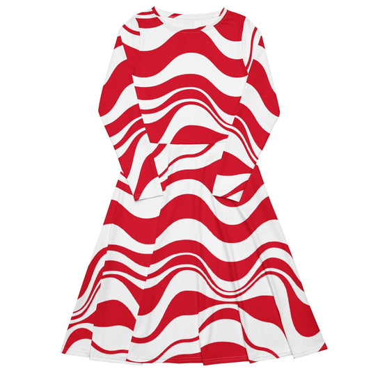 Midi dress - ENERGY WAVES red - Wavy stripe print 6XL