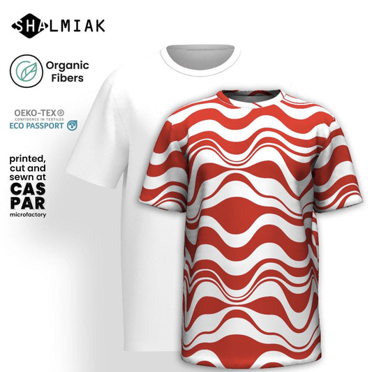 Organic cotton t-shirt - ENERGY WAVES red - Wavy stripe print