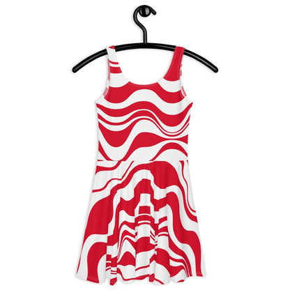Skater dress - ENERGY WAVES red - Wavy stripe print