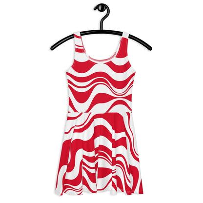 Skater dress - ENERGY WAVES red - Wavy stripe print 3XL