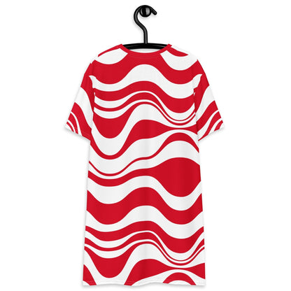 T-shirt dress - ENERGY WAVES red - Wavy stripe print