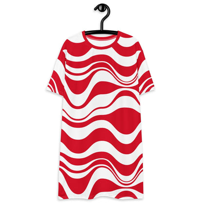 T-shirt dress - ENERGY WAVES red - Wavy stripe print 6XL
