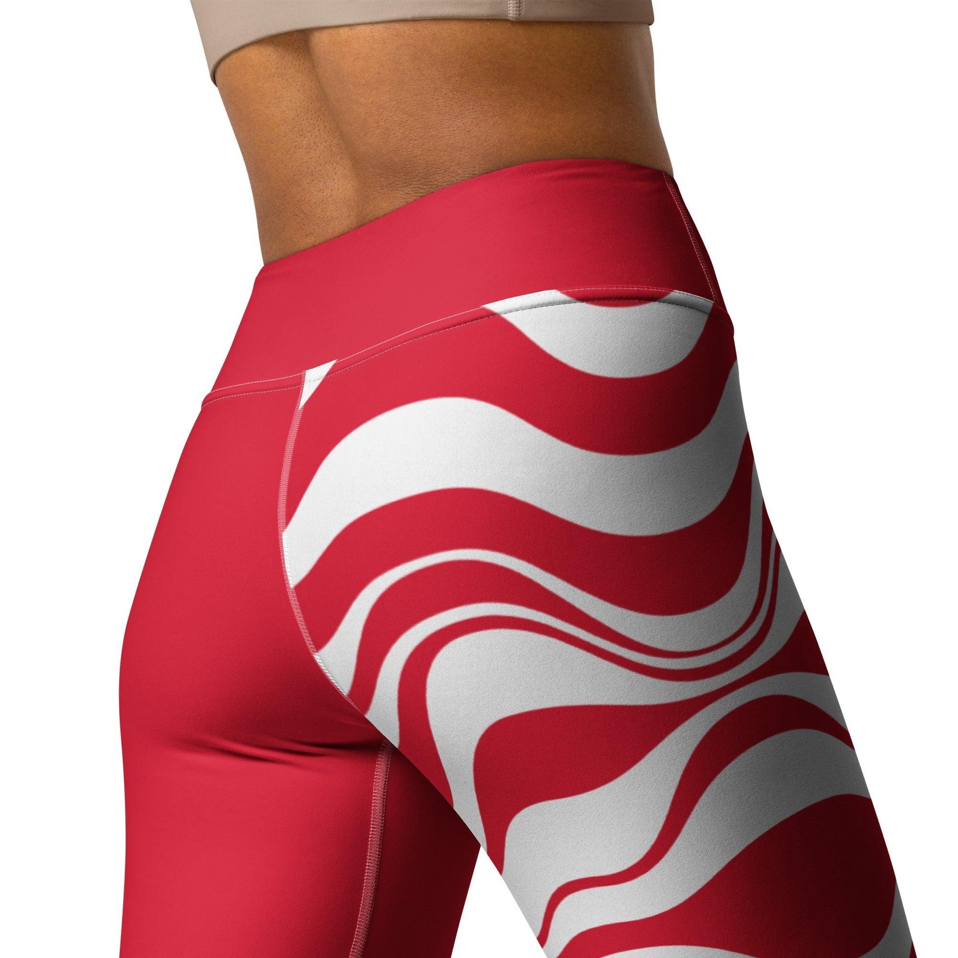 Yoga leggings - ENERGY WAVES red - Wavy stripe print