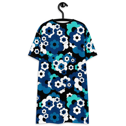 T-shirt dress - ERICA blue - Retro floral print