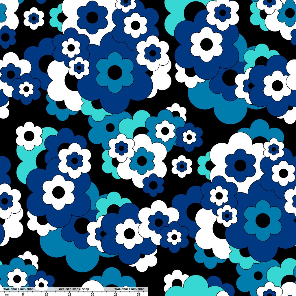 Fabric - ERICA blue - Retro floral print