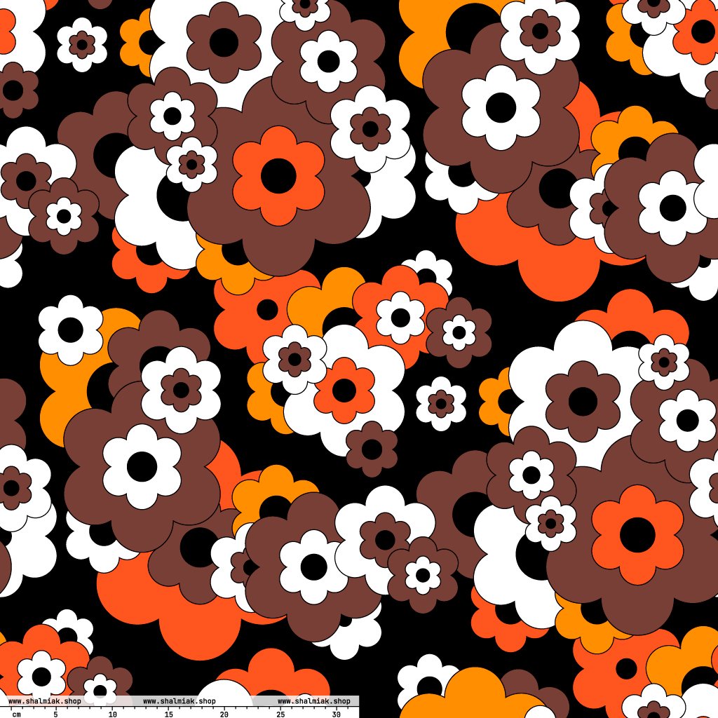 Fabric - ERICA orange brown - Retro floral print