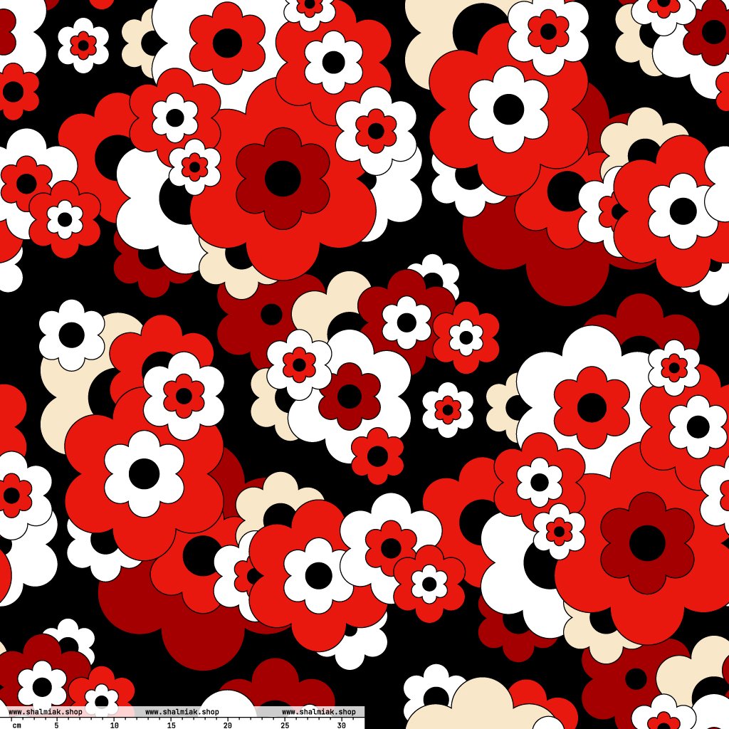Fabric - ERICA red - Retro floral print