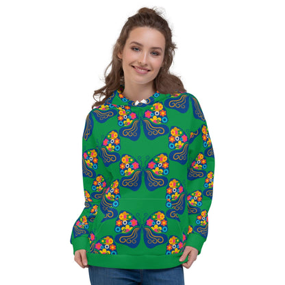 Hoodie - FAB FLOVERYFLY green - Playful butterfly print