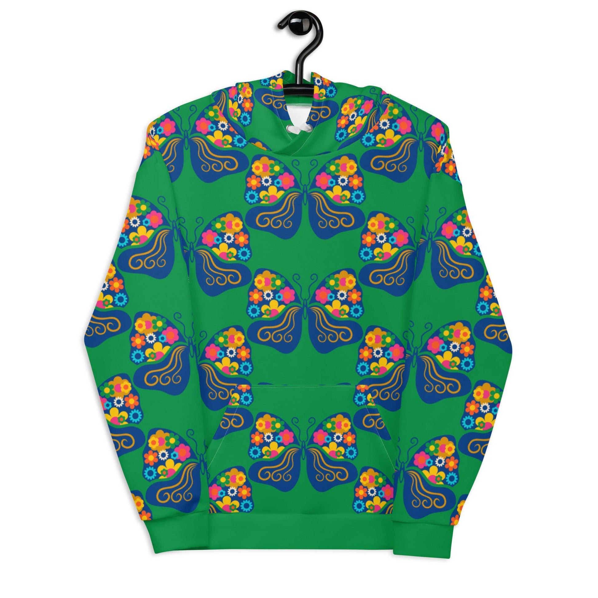 Hoodie - FAB FLOVERYFLY green - Playful butterfly print 6XL