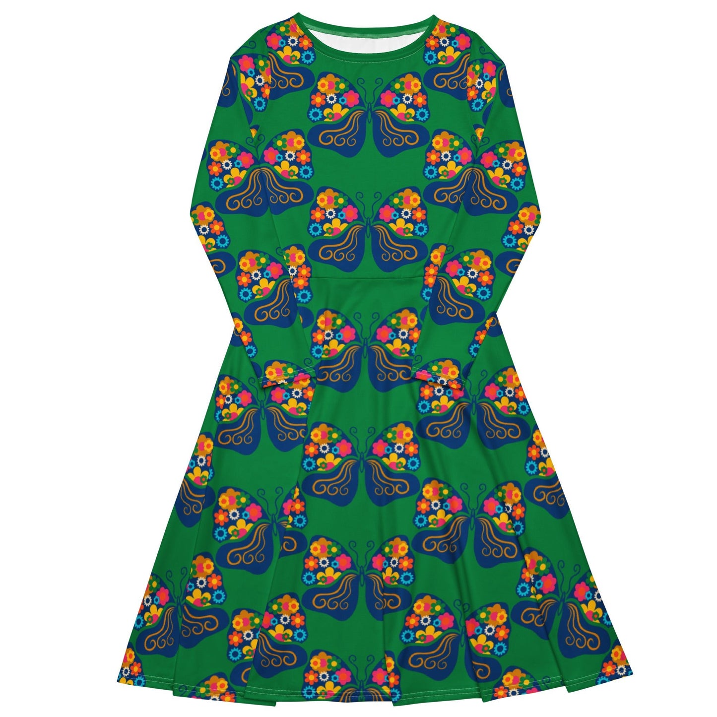 Midi dress - FAB FLOVERYFLY green - Playful butterfly print 6XL