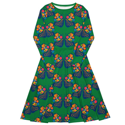 Midi dress - FAB FLOVERYFLY green - Playful butterfly print 6XL