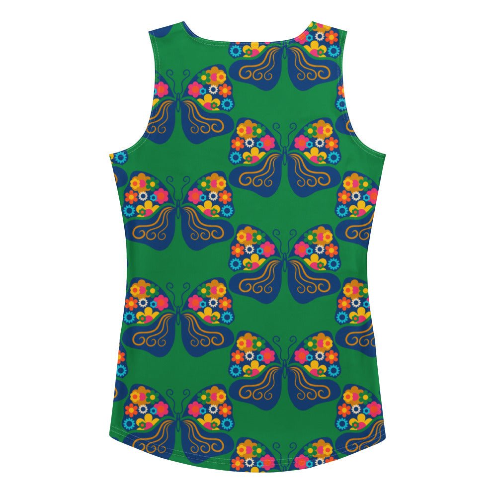 Tank top - FAB FLOVERYFLY green - Playful butterfly print XL