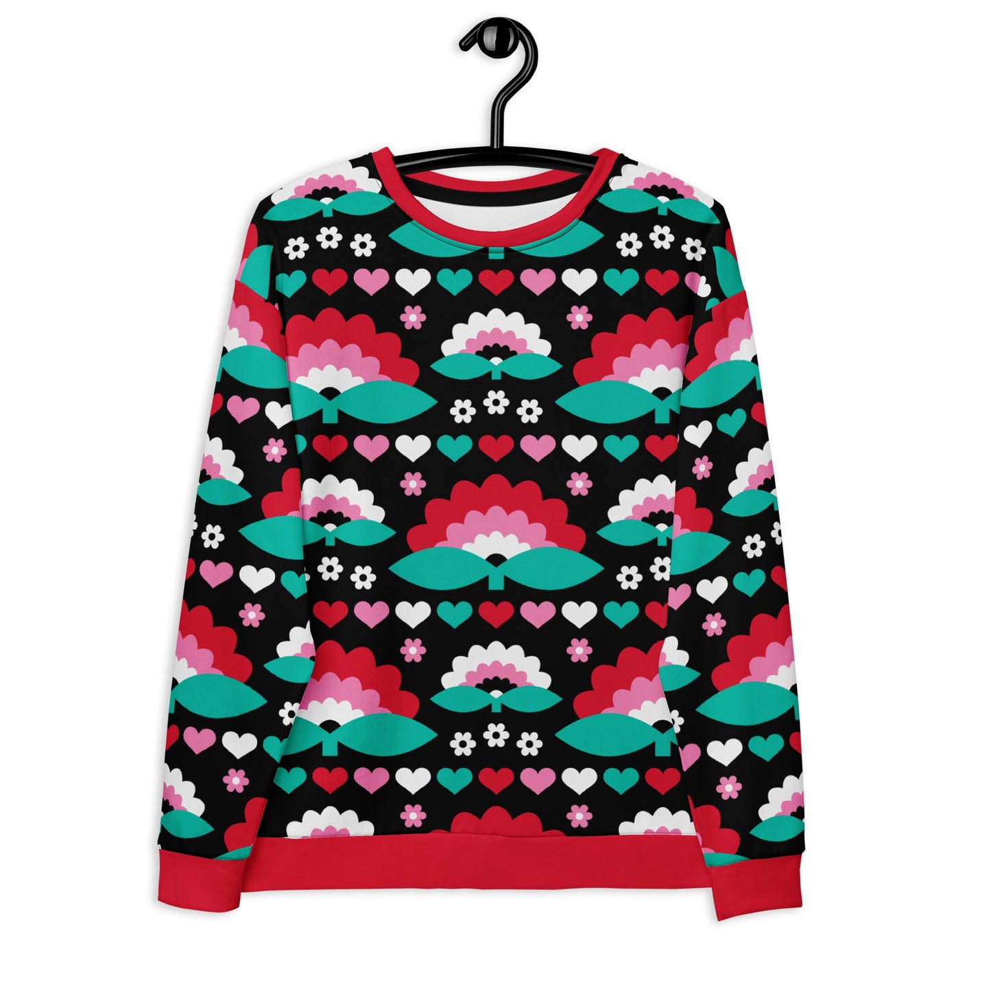 Sweatshirt - FALL IN LOVE red - Elegant flower and heart print 6XL