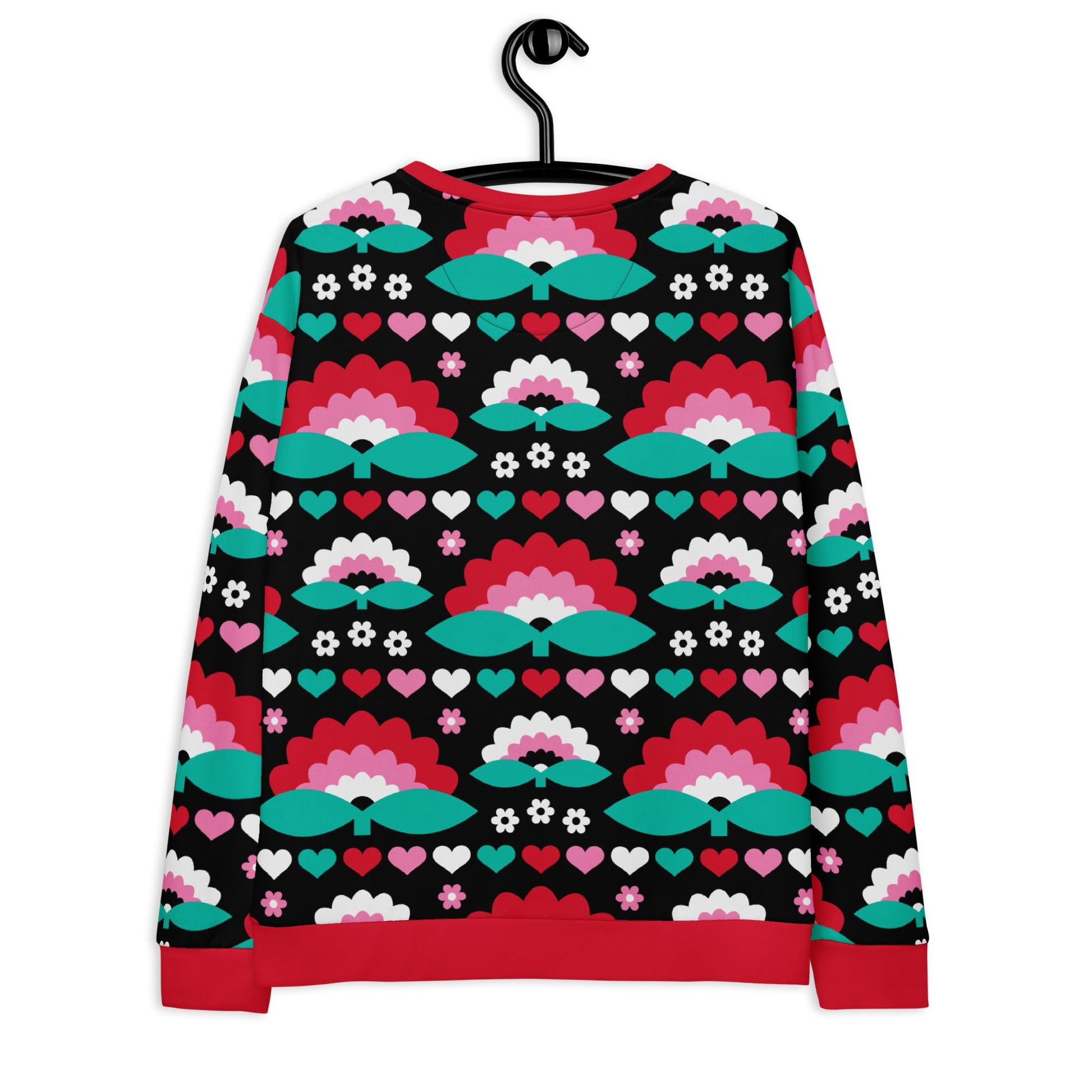 Sweatshirt - FALL IN LOVE red - Elegant flower and heart print