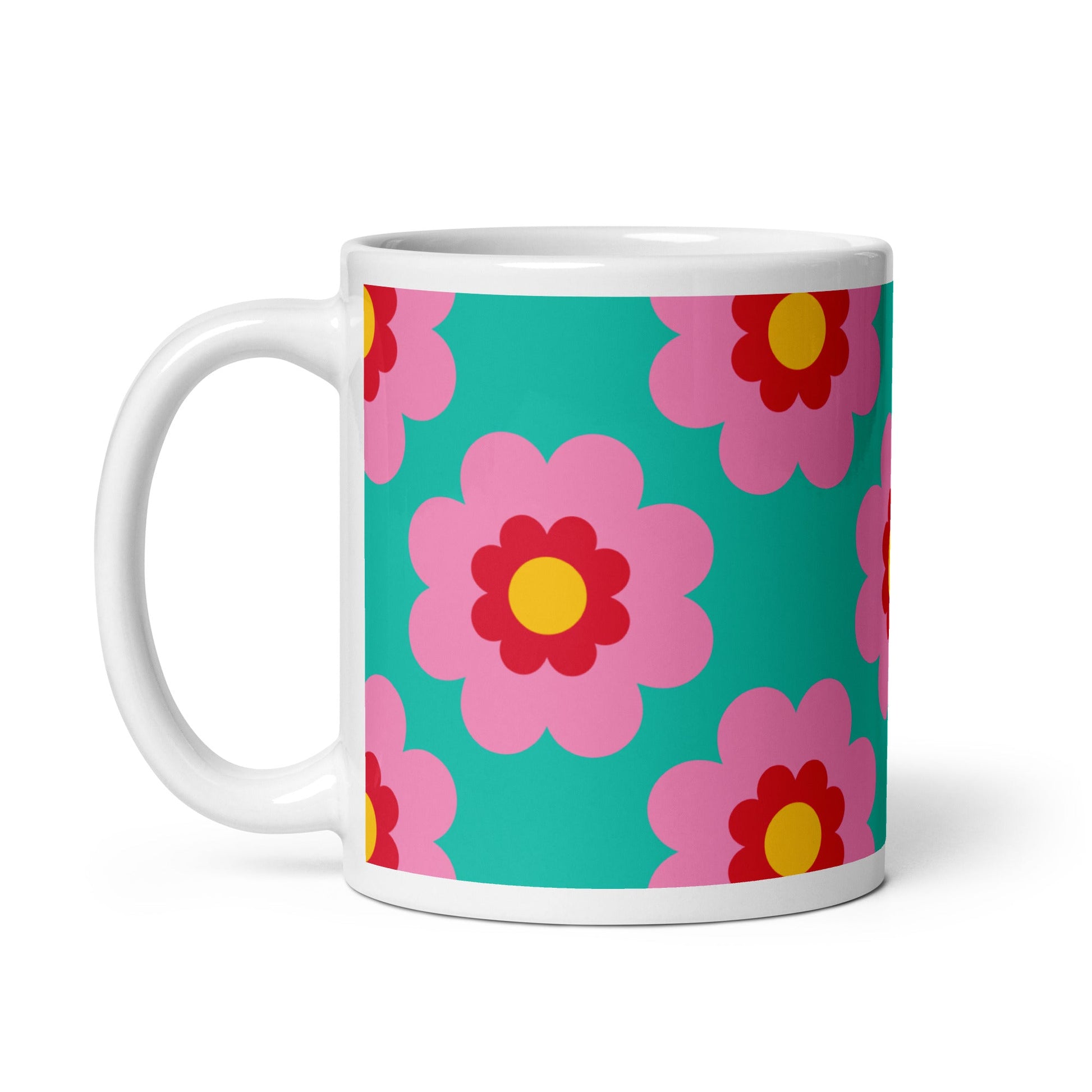 Mug - FANCY BLOOM pink mint - Pretty floral print
