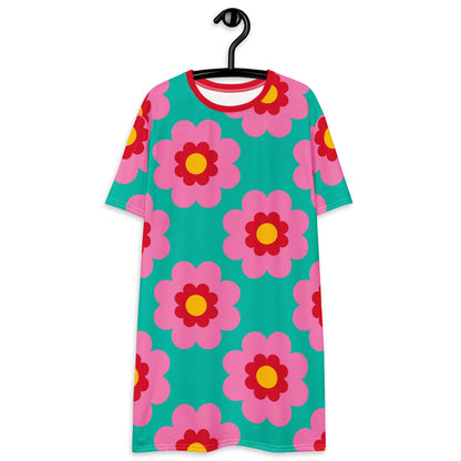 T-shirt dress - FANCY BLOOM pink mint - Pretty floral print 6XL