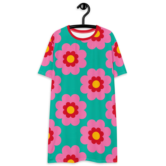 T-shirt dress - FANCY BLOOM pink mint - Pretty floral print 6XL