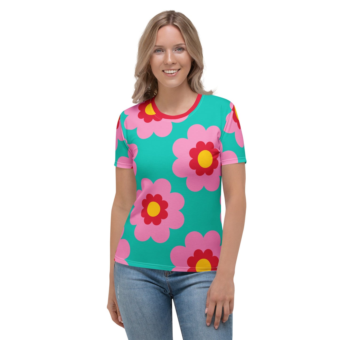 Woman's t-shirt - FANCY BLOOM pink mint - Pretty floral print