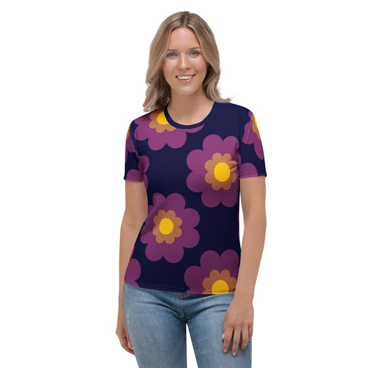 Woman's T-Shirt - FANCY BLOOM plum - Pretty Floral Print