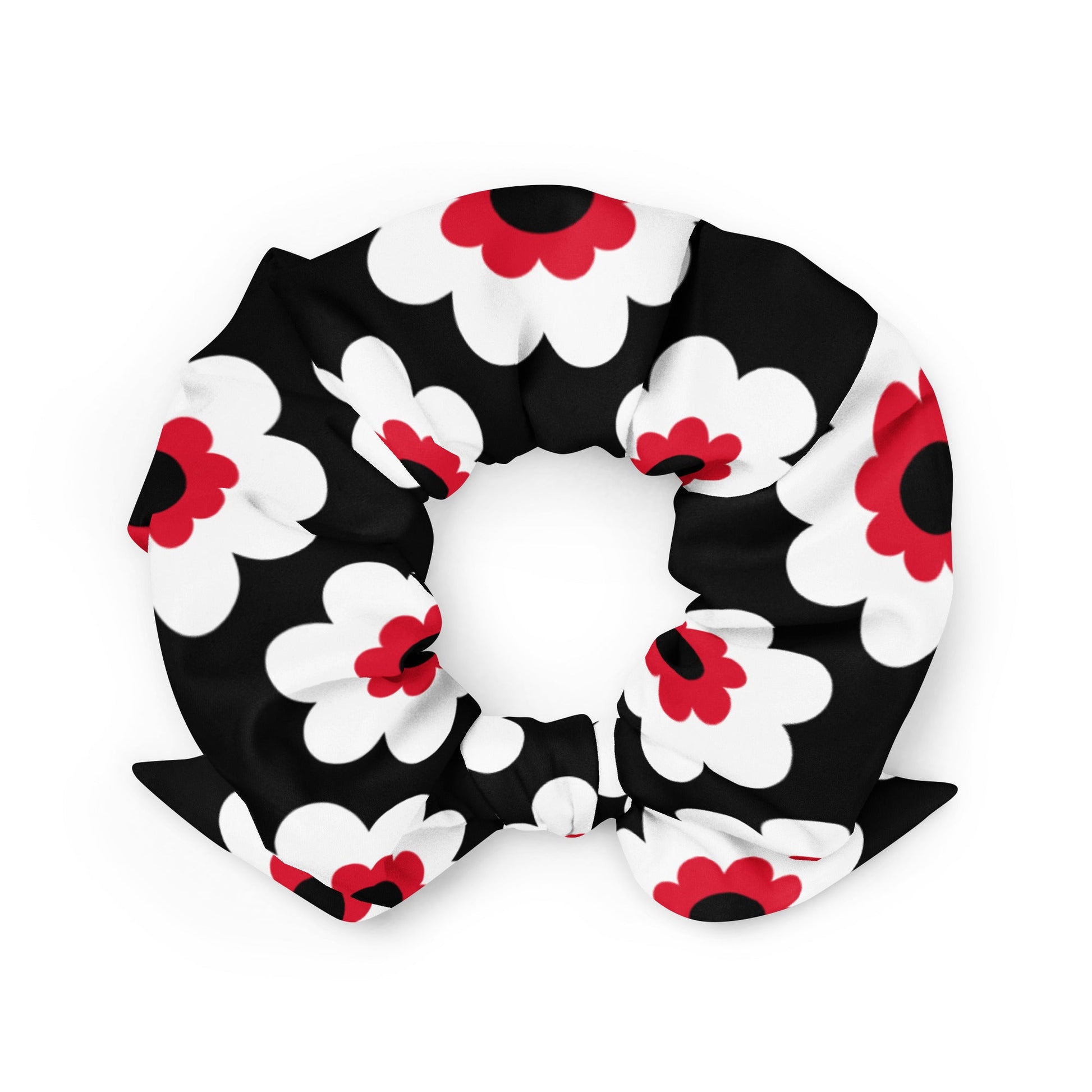 Scrunchie - FANCY BLOOM red black - Pretty floral print