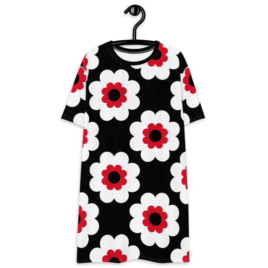 T-Shirt Dress - FANCY BLOOM red black - Pretty Floral Print
