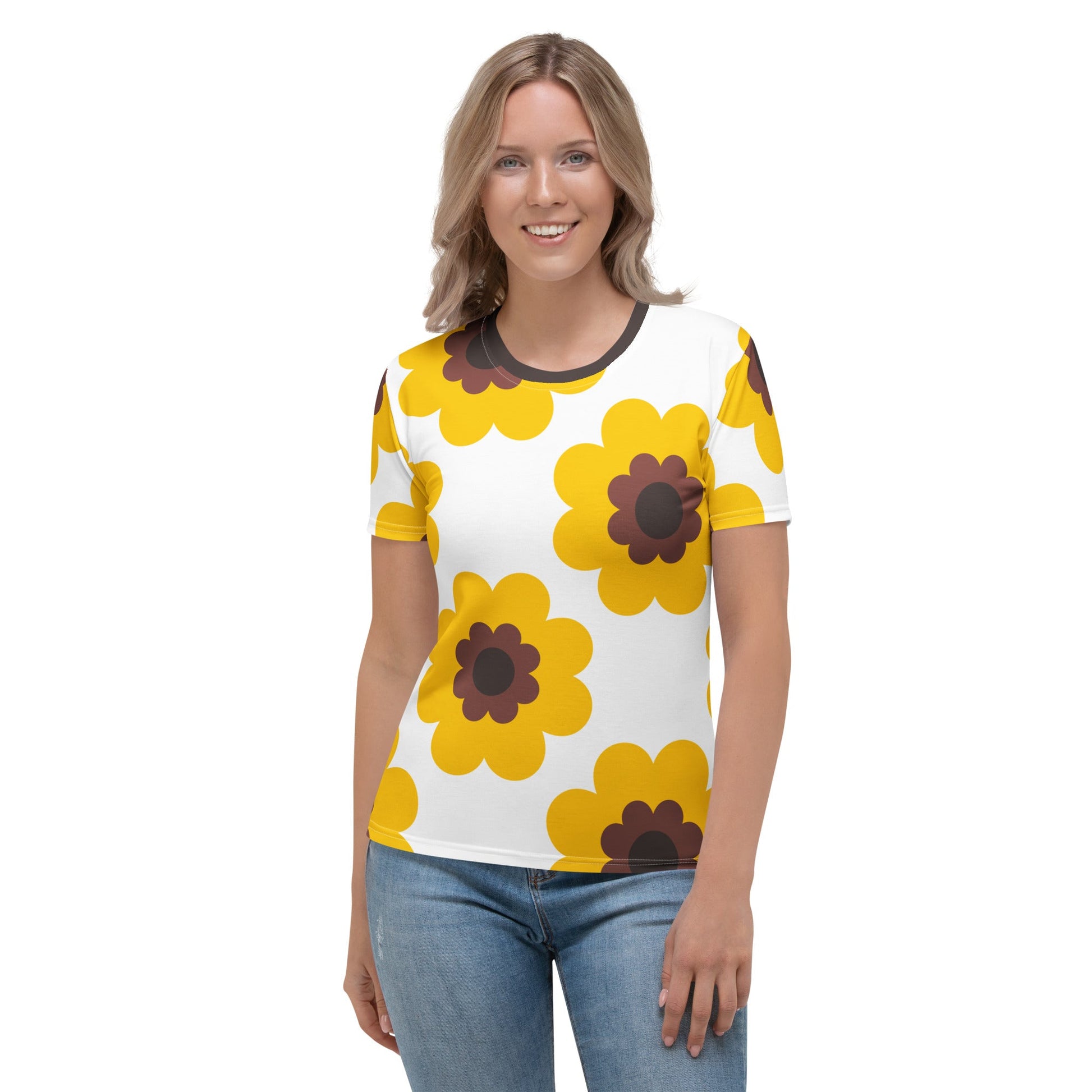 Woman's t-shirt - FANCY BLOOM yellow - Pretty floral print