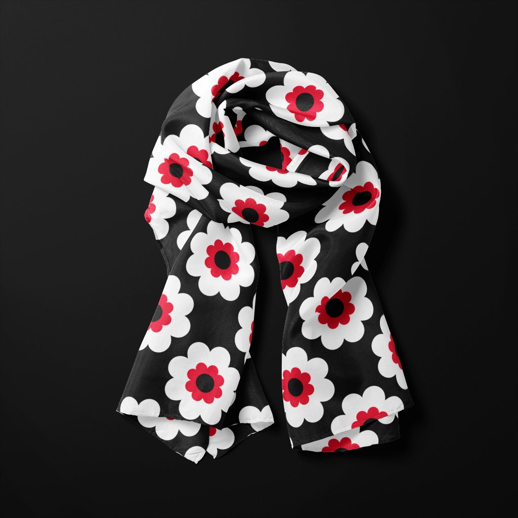 Scarf - FANCY BLOOM red white black - Pretty floral print