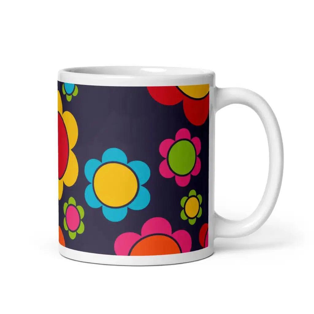 Mug - FLORA PEACE dark blue - Colorful retro floral print