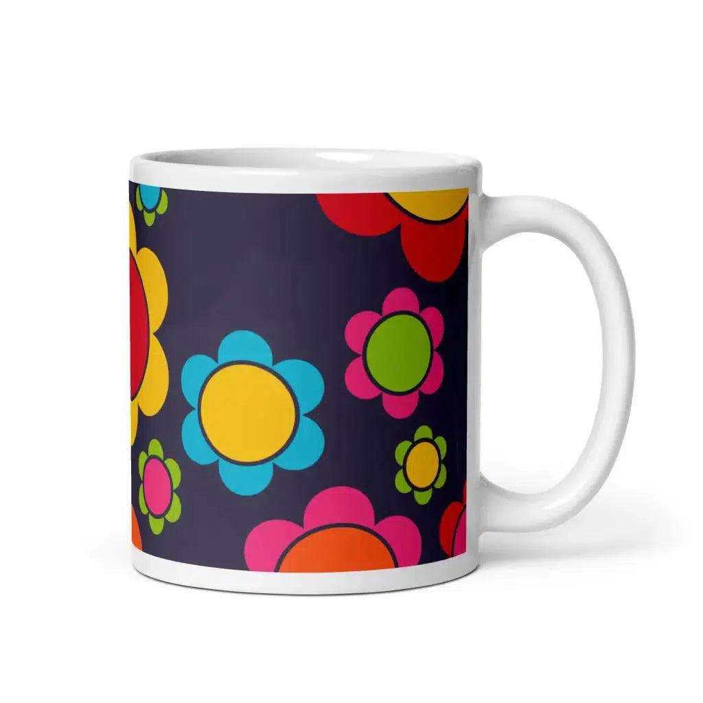 Mug - FLORA PEACE dark blue - Colorful retro floral print