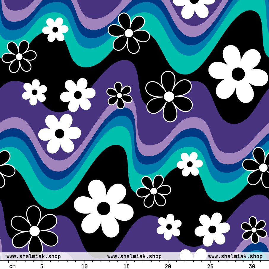 Fabric - FLORA RAVE purple - Bold stripes and flowers print