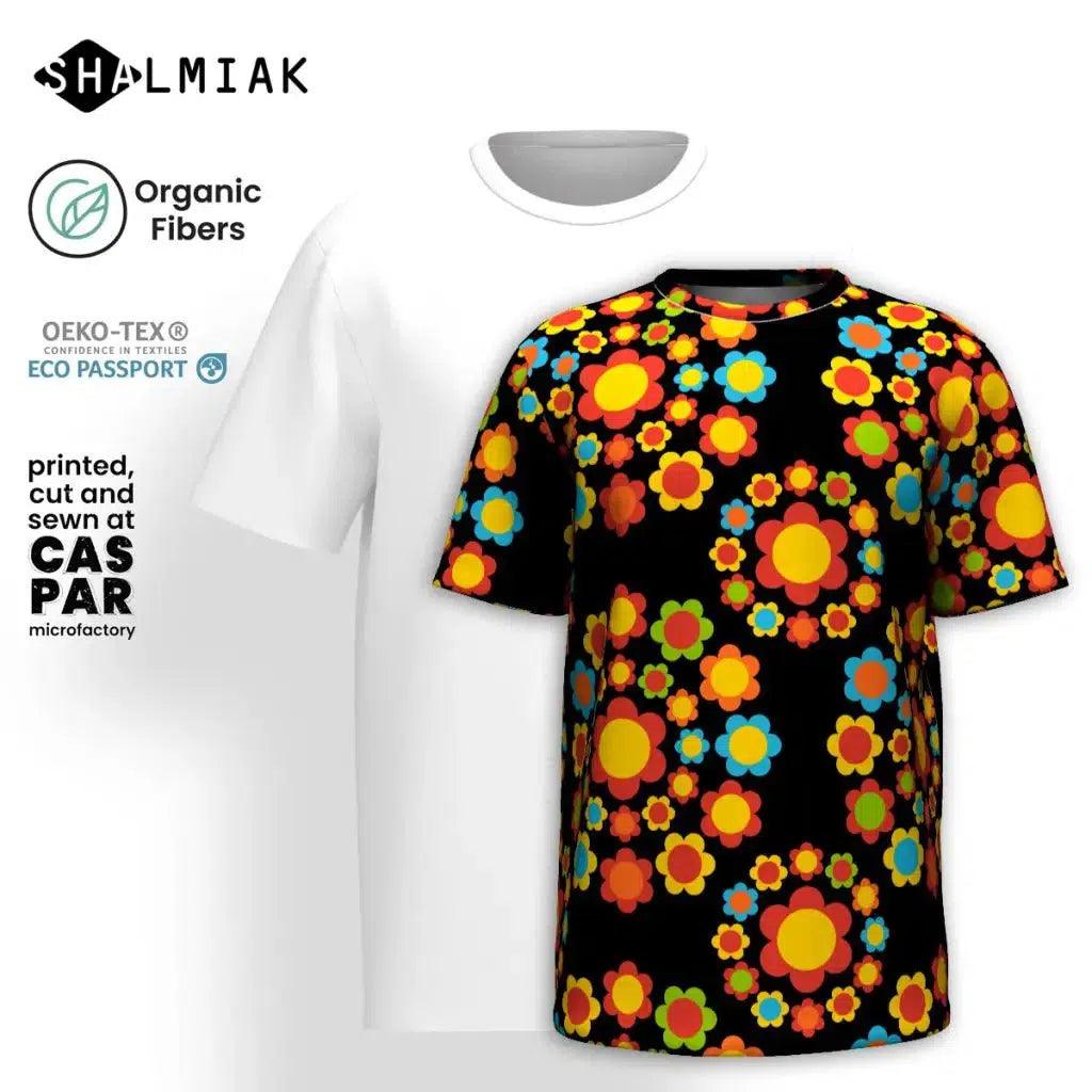 Organic cotton t-shirt - FLOWERSHOP color - Retro flower and circle print