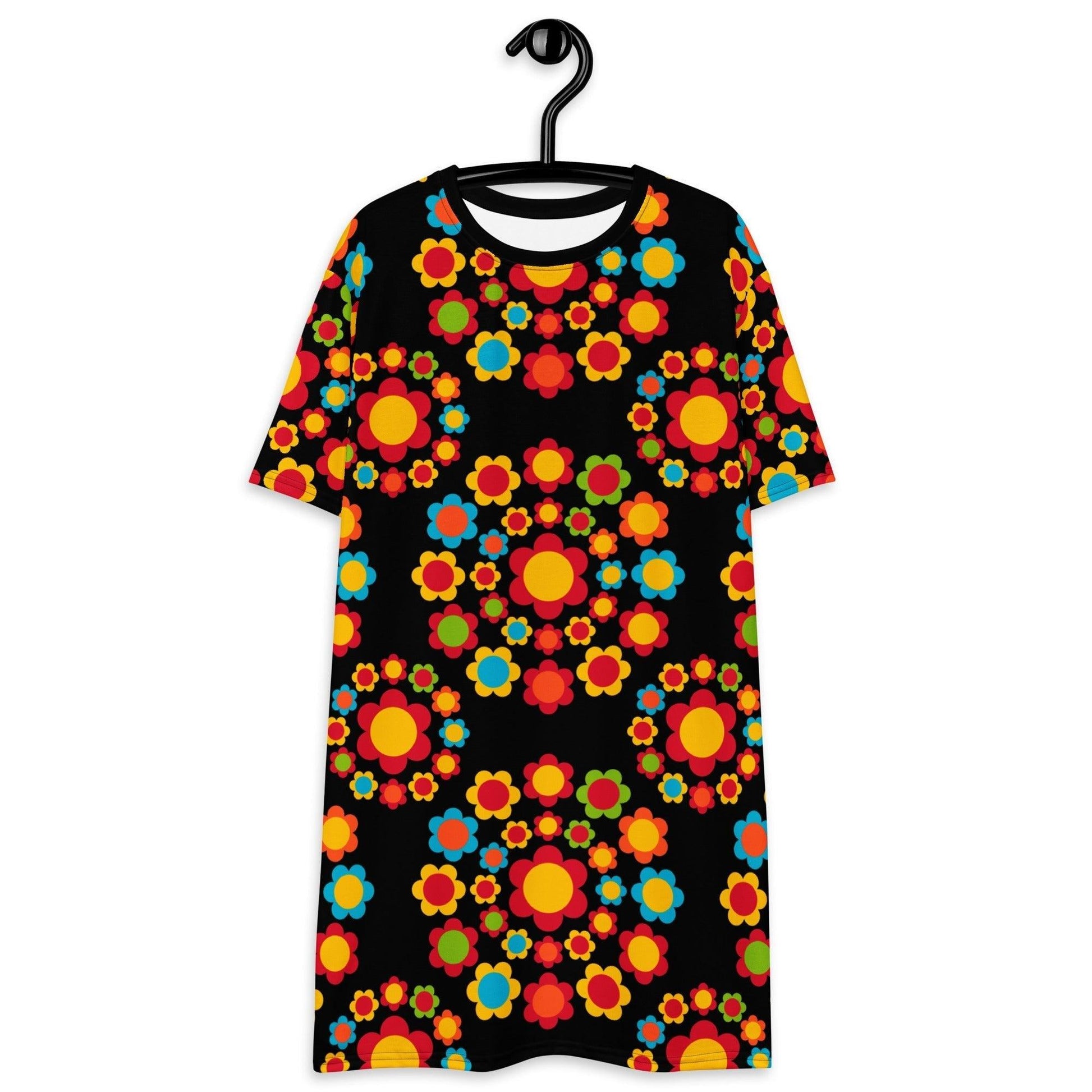 T-shirt dress - FLOWERSHOP color - Retro flower and circle print 6XL