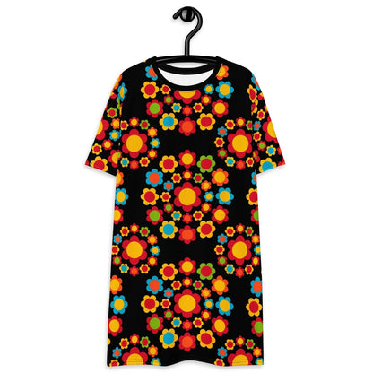 T-shirt dress - FLOWERSHOP color - Retro flower and circle print 6XL