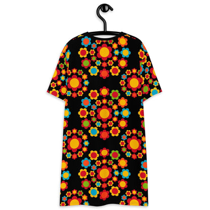 T-shirt dress - FLOWERSHOP color - Retro flower and circle print