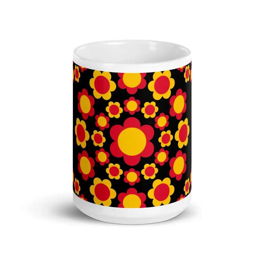 Mug - FLOWERSHOP red yellow - Retro flower and circle print